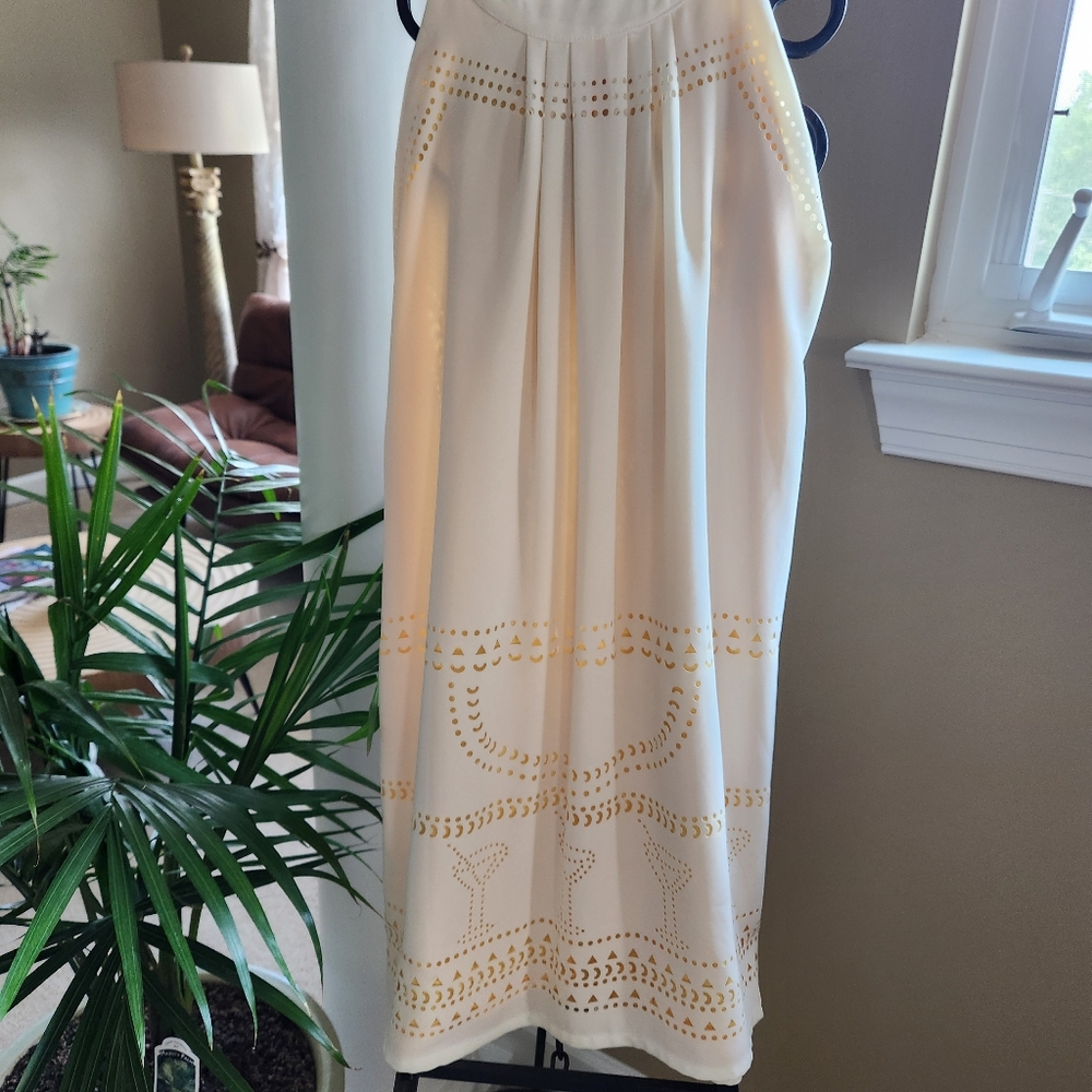 Aryeh Ivory Geometric Eyelet Dress With Vibrant Yellow Lining - Size Small - Picture 6 of 10